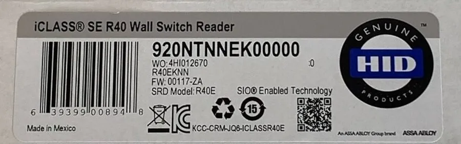 Оборудование видеонаблюдения HID iCLASS SE R40 Wall Switch er 920NTNNEK00000 RFI