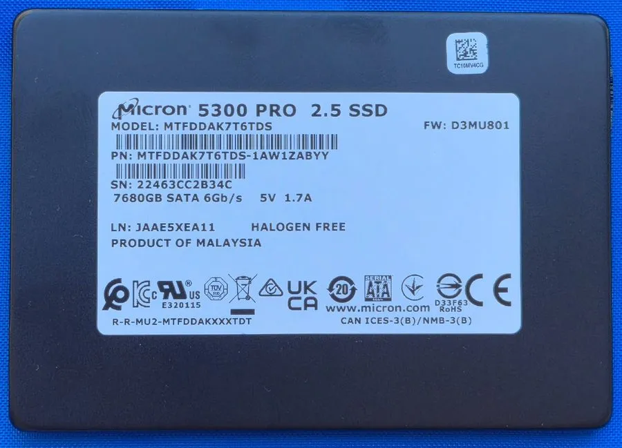 SSD-накопитель Micron 5300 PRO 7.68TB 2.5" SATA 6Gb/s SSD MTFDDAK7T6TDS-1AW1ZABY