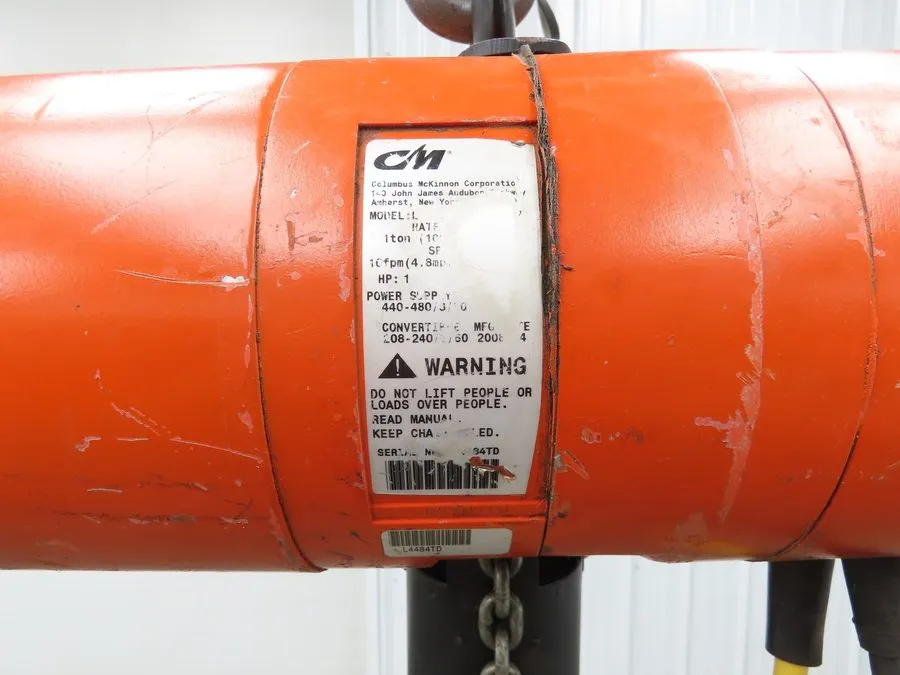 Таль Dayton 3YE18 1 Ton 2000Lb Electric Chain Hoist 20' Lift 16Fpm 460V 3Ph Trol