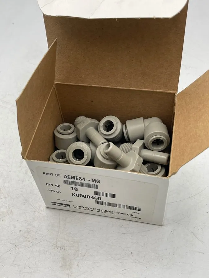 Разъём Parker A6MES4-MG Pneumatic Push-In Male Elbow Connector Gray EPDM — фото лота 1