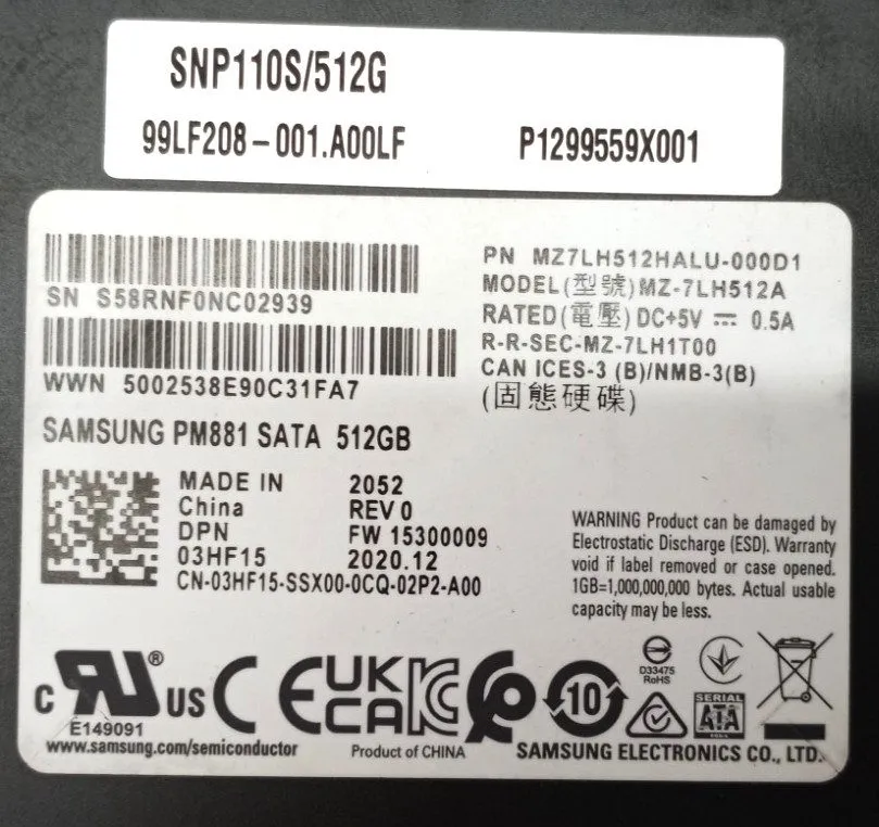 SSD-накопитель Samsung PM881 512Gb SATA 3 2.5in Solid State Drive SSD MZ-7LH512A — фото лота 1