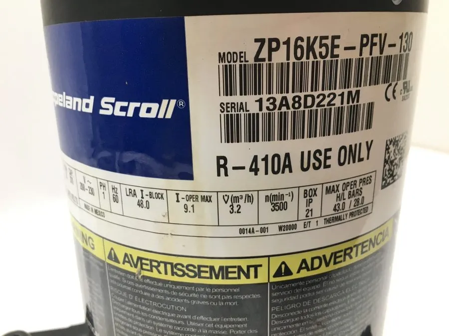 Компрессор Copeland ZP16K5E-PFV-130 1.5 Ton Scroll Compressor R410A 208/230V 1 P