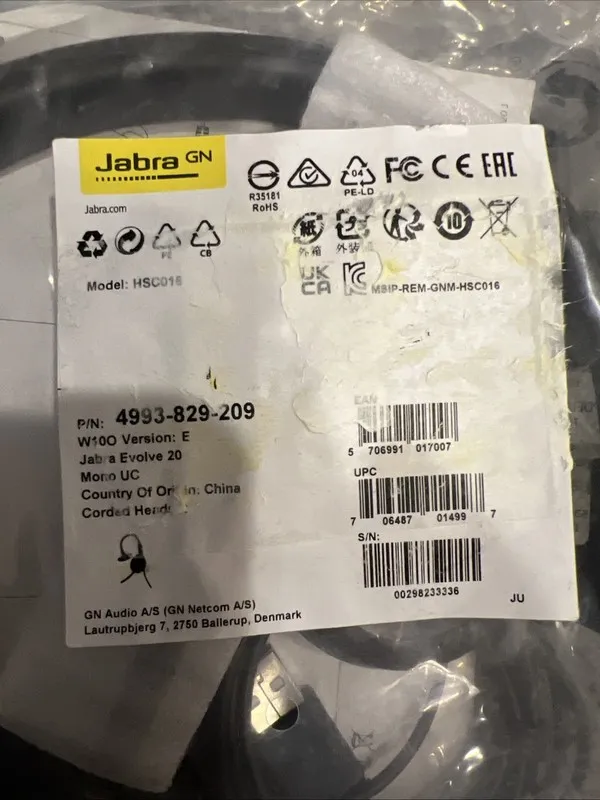 VoIP-шлюз Jabra Evolve 20 Mono UC Wired Headset, PN 4993-829-209