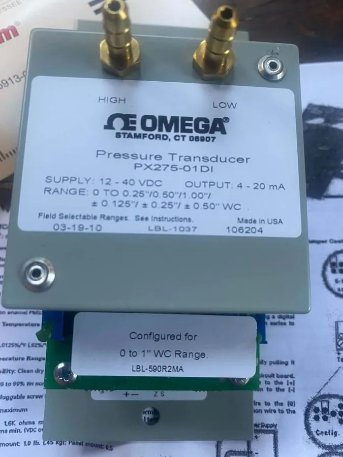 Датчик давления OMEGA PRESSURE TRANSMITTER W/ USER SELECTABLE RANGES PX275-01DI — фото лота 2