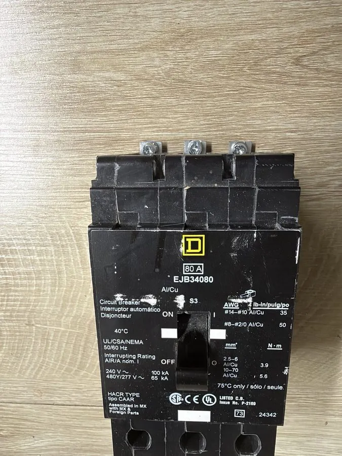 Автоматический выключатель Square D EJB34080 EJB 3P 80A 480V Bolt-On Circuit Bre — фото лота 2