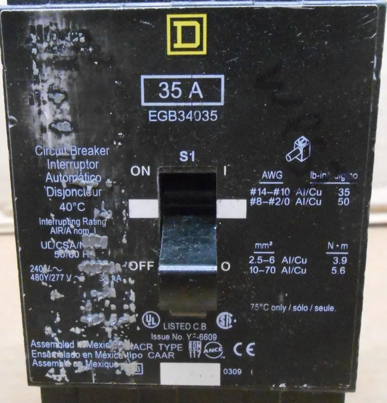 Автоматический выключатель EGB34035 Square D Miniature Circuit Breaker 3-Pole 48