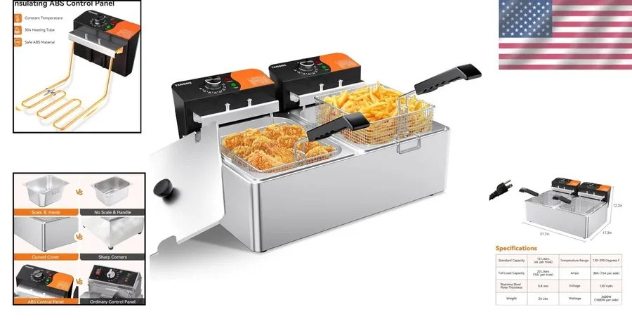 Фритюрница Electric Countertop Fryer with Dual Baskets Stainless Steel 20.7QT Ca