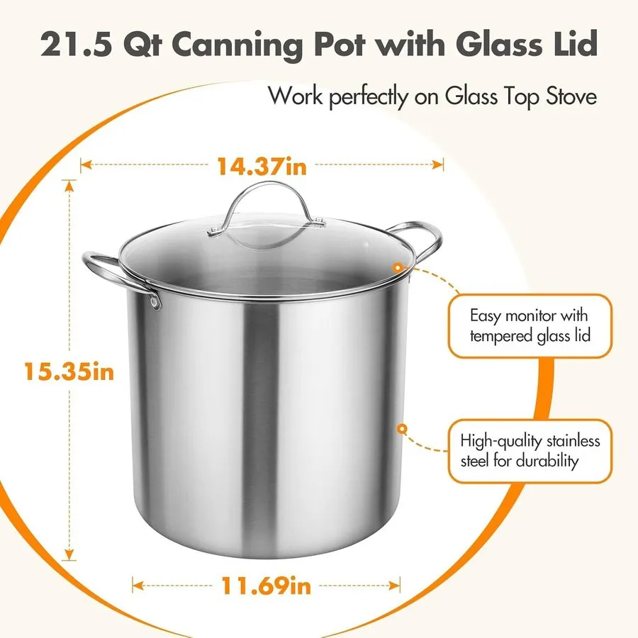 Водяная баня 21.5Qt Water Bath Canner with Glass Lid and Jar Rack 21.5 Quarts, S