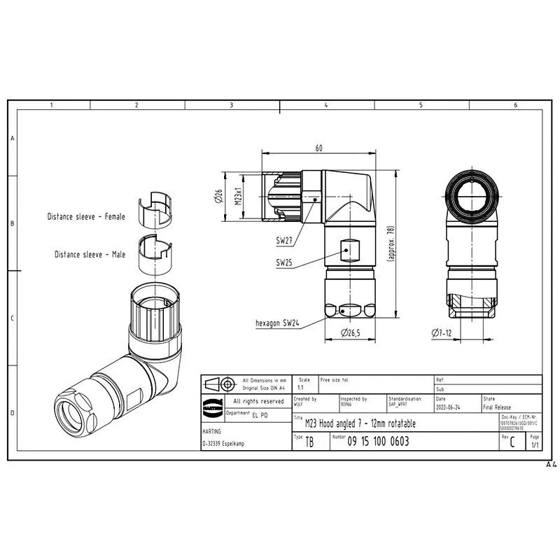 Разъём HARTING Cable Base Connector 09151000603