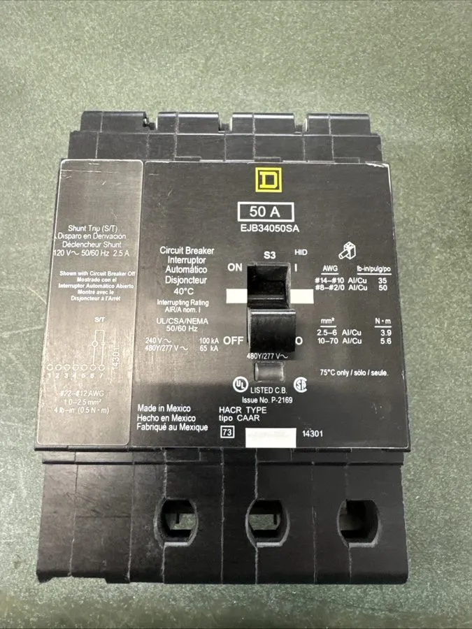 Автоматический выключатель SQUARE D EJB34050SA 3P 50 AMP 480V CIRCUIT BREAKER WI — фото лота 1