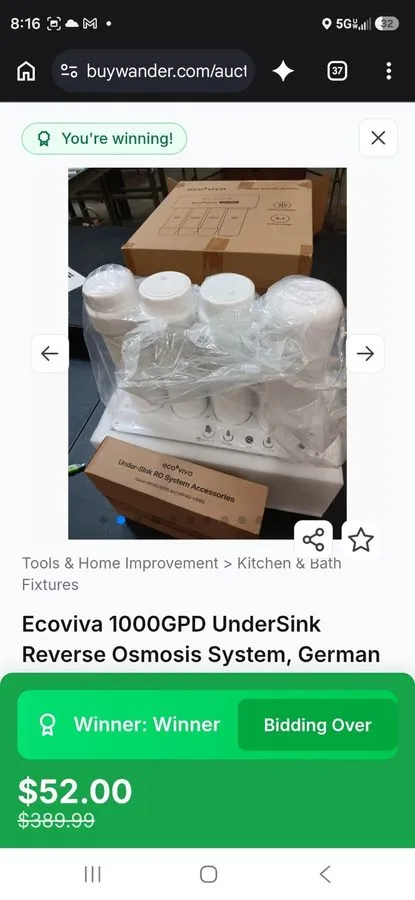 Насос eco•viva RO1000G 1000 GPD Under-Sink Reverse Osmosis 9-Stage System White — фото лота 1