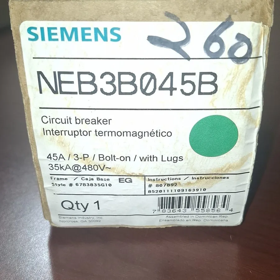 Автоматический выключатель Siemens NEB3B045B 45A 3-Pole 480V Bolt-On Circuit Bre — фото лота 1