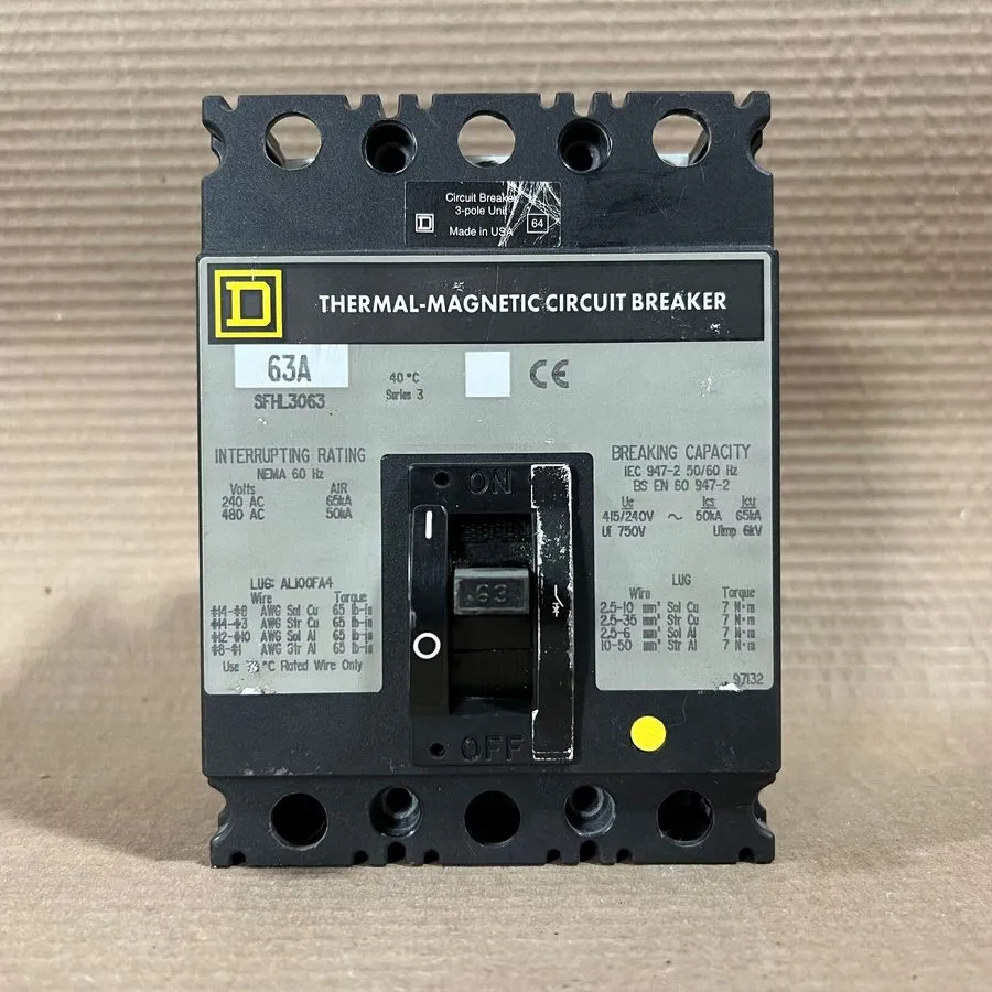 Автоматический выключатель Square D SFHL SFHL3063 3 Pole 63 Amp 240/480V Circuit