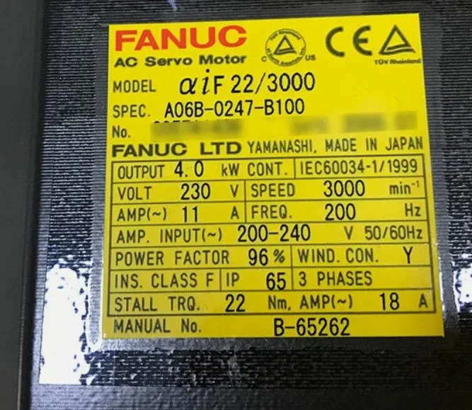 Серводвигатель FANUC A06B-0247-B100 4kW 3000RPM 230V 200Hz AC Servo Motor