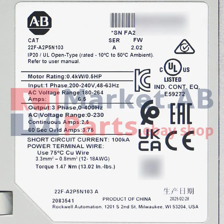 Частотный преобразователь Allen Bradley PowerFlex 4M 22F-A2P5N103 Inverter Drive