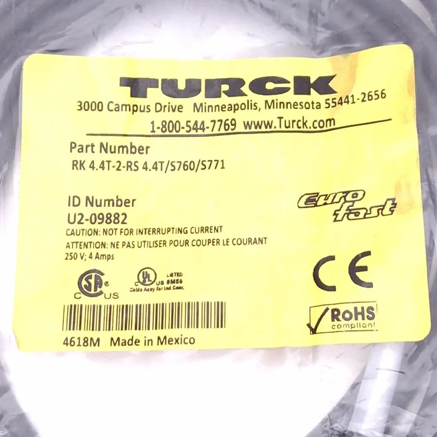 Соединительный кабель Turck RK 4.4T-2-RS 4.4T Cordset, M12 Male/ M12 Female, 4 C