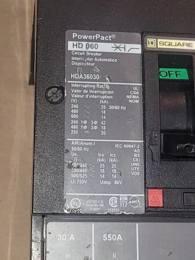 Автоматический выключатель SQUARE D HDA36030 30 amp 3p 18kA@480v PowerPact I lin