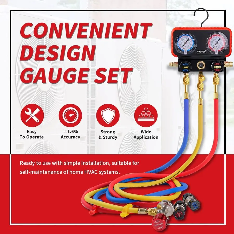 Манометрический коллектор HVAC Manifold Gauge Set R22/R410a/R134a w/ 5FT Hoses & — фото лота 1