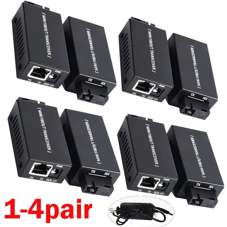 Медиаконвертер Fiber Media Converter Gigabit 100/1000Mbps SC to RJ45 20KM 1-4Pai