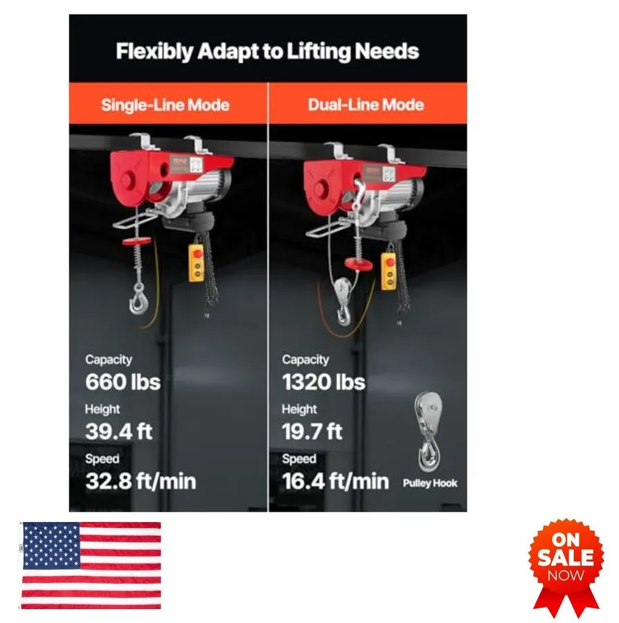Таль 1320lb 1150W 110V Electric Hoist 40ft Lift with Remote & Steel Wire