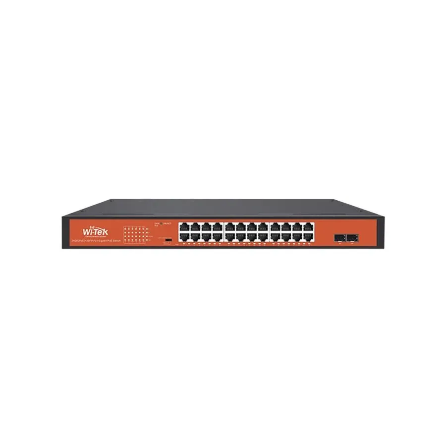 Коммутатор WI-TEK WI-PS326GFH 24-Port Gigabit PoE+ Switch 2 SFP 250m 250W