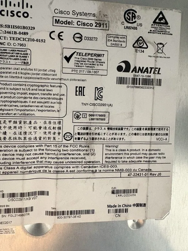 Маршрутизатор Cisco 2911 CISCO2911-SEC/K9 Securityk9 Gigabit Router w/ PWR-2911- — фото лота 2