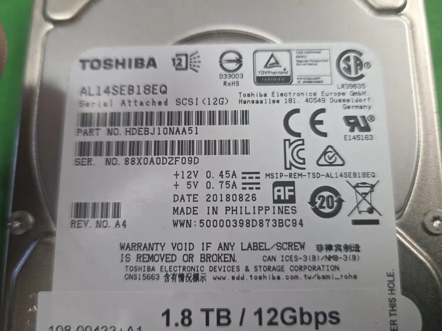 Жёсткий диск Toshiba 1.8TB 10K SAS 2.5" 12Gbps 12GB AL14SEB18EQ Enterprise Hard 