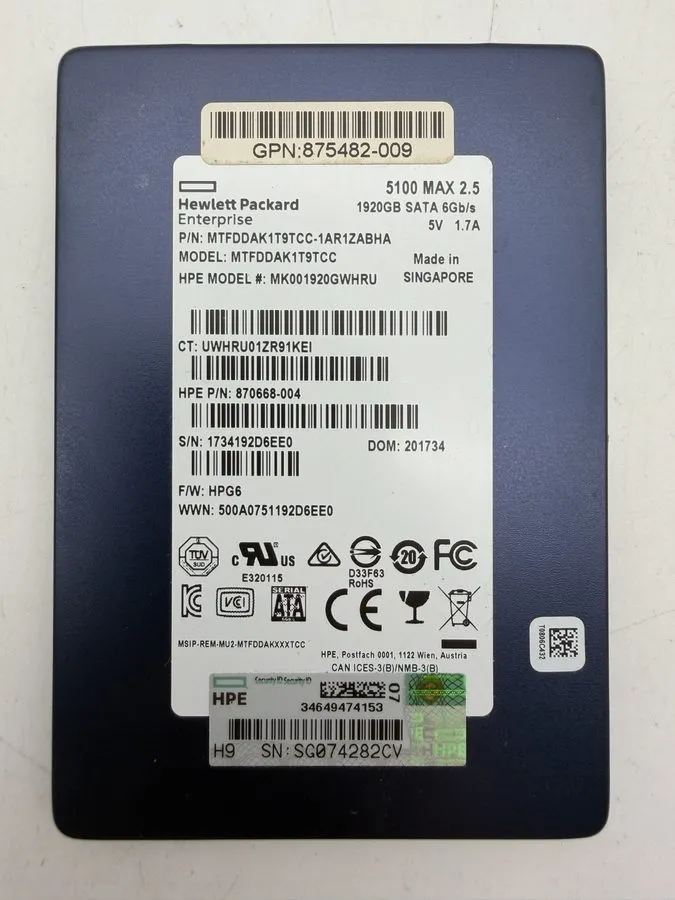SSD-накопитель Micron 5100 Max 1.92TB SATA 3 6Gb/s 2.5" SSD MTFDDAK1T9TCC (75% H — фото лота 1