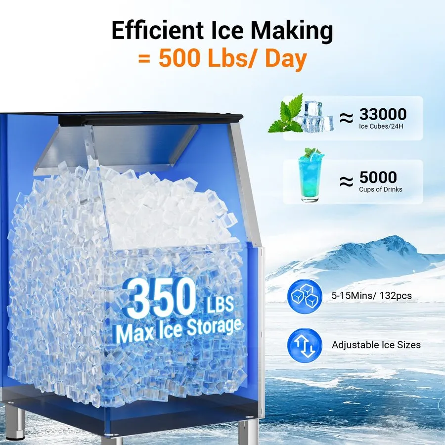 Льдогенератор Commercial Ice Maker Machines 500LBS/24H with 350LBS Storage Bin A — фото лота 2