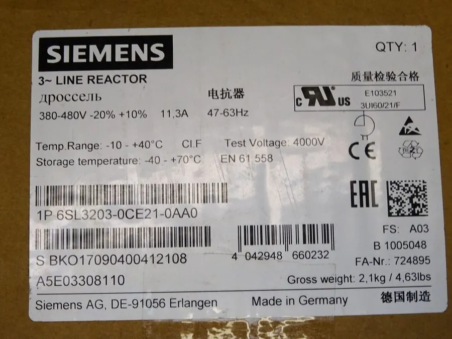 Частотный преобразователь 6SL3 203-0CE21-0AA0 Siemens SINAMICS G120C Reactor 6SL