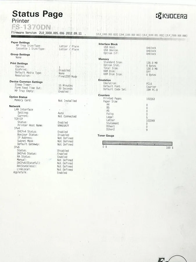 Принтер Kyocera Mita Ecosys Fs-1370DN Laser Workgroup Printer ONLY 10,407 PAGES — фото лота 3