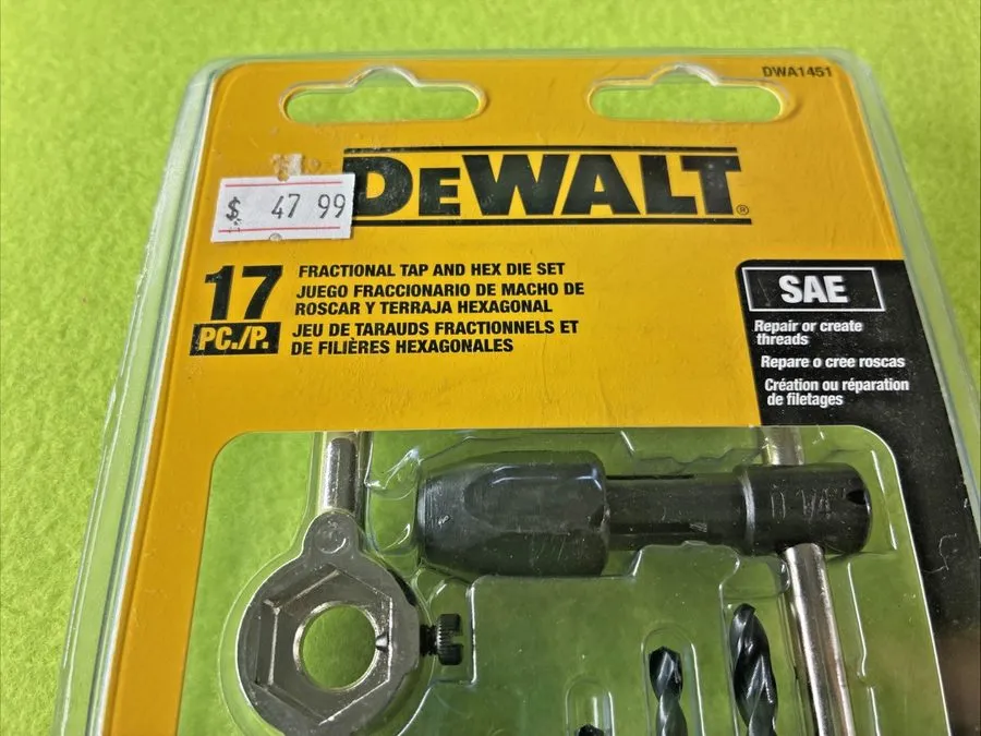 Режущий инструмент DeWalt DWA1451 17-Piece Fractional Tap & Hex Die Set SAE NIP
