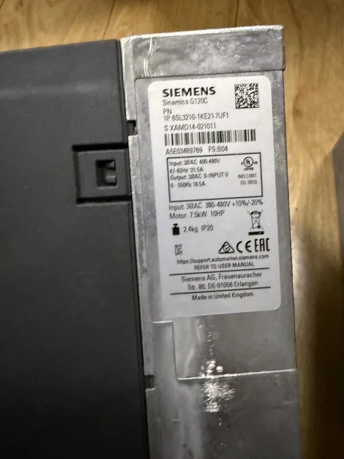 Частотный преобразователь Siemens 6SL3210-1KE21-7UF1 SINAMICS G120C PN 7.5 kW 10 — фото лота 2