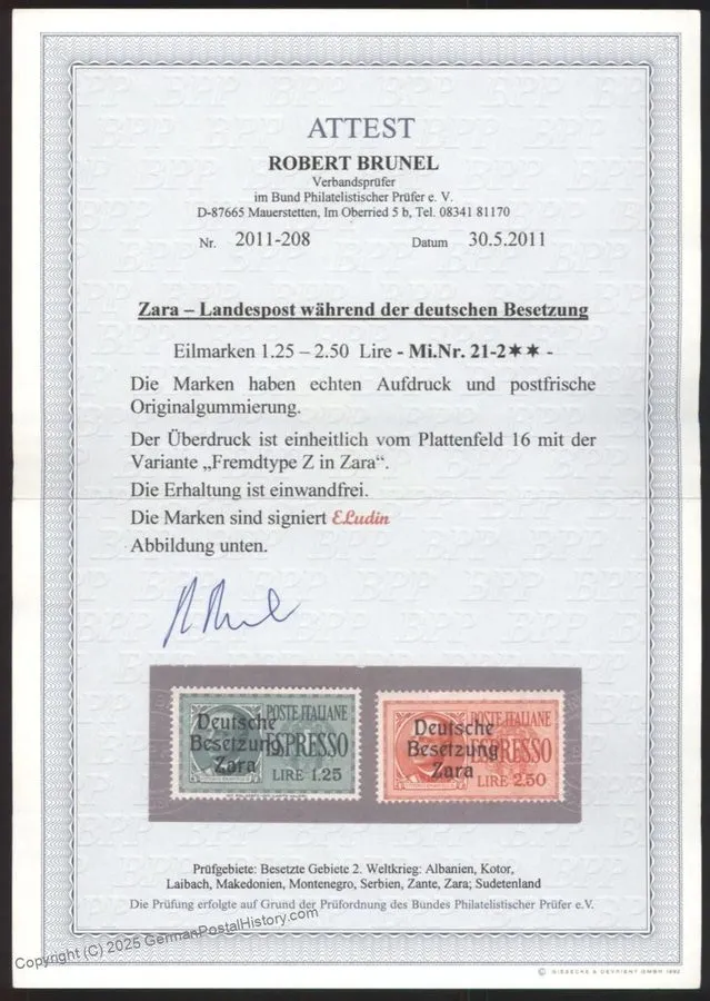 GPU-ускоритель Germany WWII Italy Zara Mi21-22 PFXVI MNH Besetzung Croatia 11585 — фото лота 2