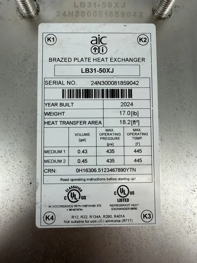 Климатическое оборудование AIC LB31-50XJ Brazed Plate Heat Exchanger Single Wall — фото лота 1