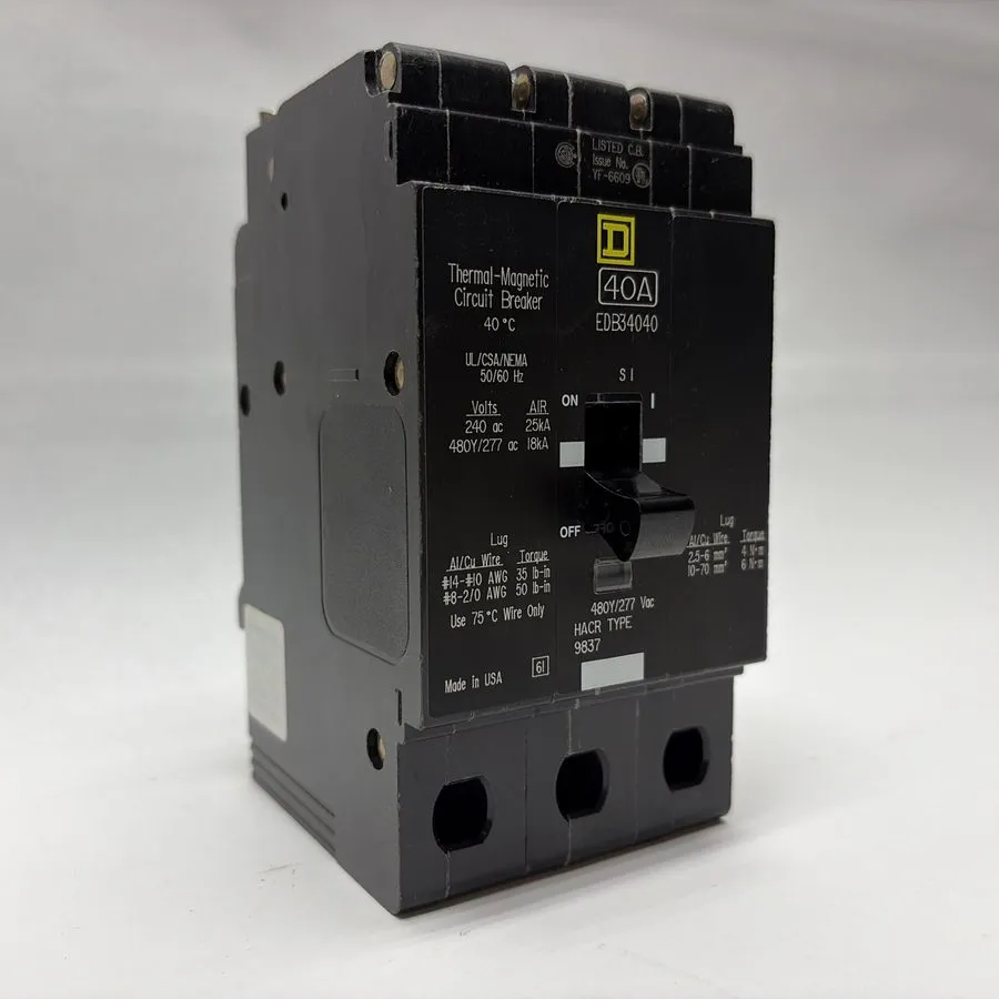 Автоматический выключатель Square D EDB34040 40A 480V 3-Pole Molded Case Circuit — фото лота 2