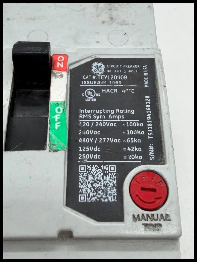 Автоматический выключатель TEYL2090B~GE TEYL2090B 90A 2P 480V 65KA Circuit Break