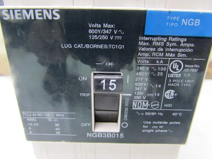 Автоматический выключатель TAKEOUT NTO Siemens NGB3B125 3pole 125amp 480V circui