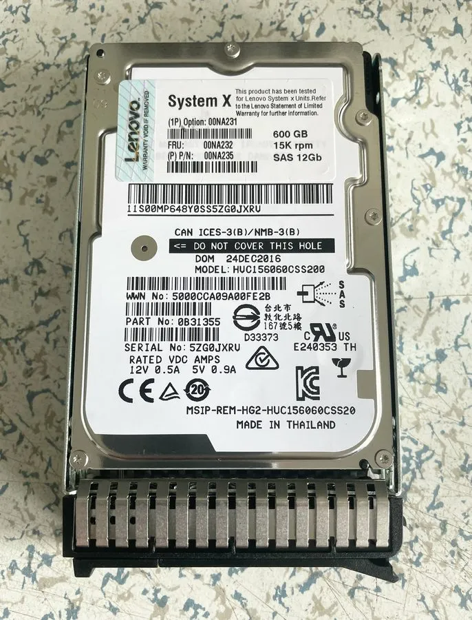 Жёсткий диск 00NA232 00NA235 LENOVO 00NA231 600GB 15K RPM 12Gb/s 2.5" SAS HDD Ha