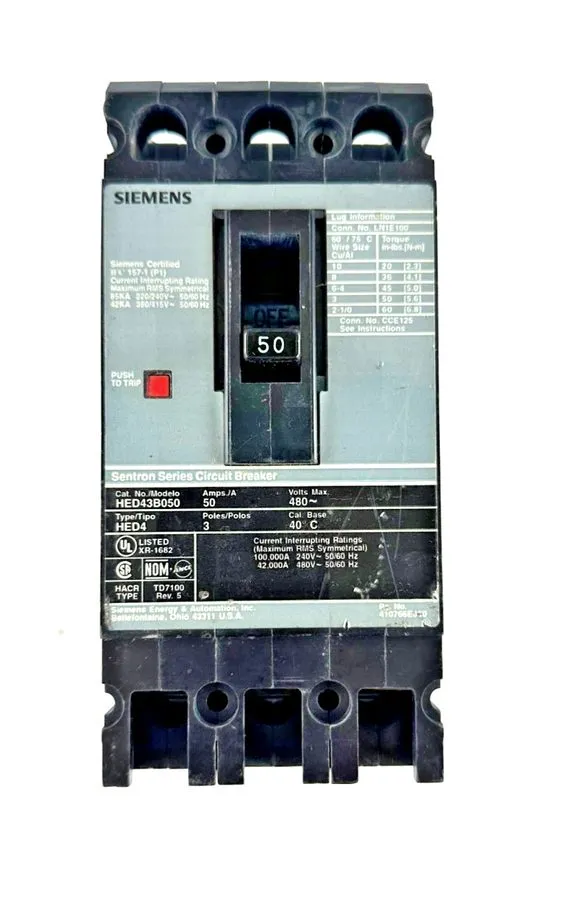 Автоматический выключатель Siemens Sentron Seires Breaker HED43B050 3 Pole 50 Am