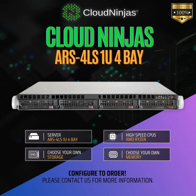 Сервер Cloud Ninjas ARS-4LS 1U 4 Bay Server AMD Ryzen 9 9950x 16 Core DDR5 ECC N