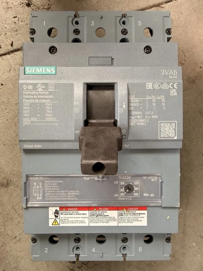 Автоматический выключатель Siemens 400 Amp Circuit Breaker 3P 600 VAC 3VA5340-6E
