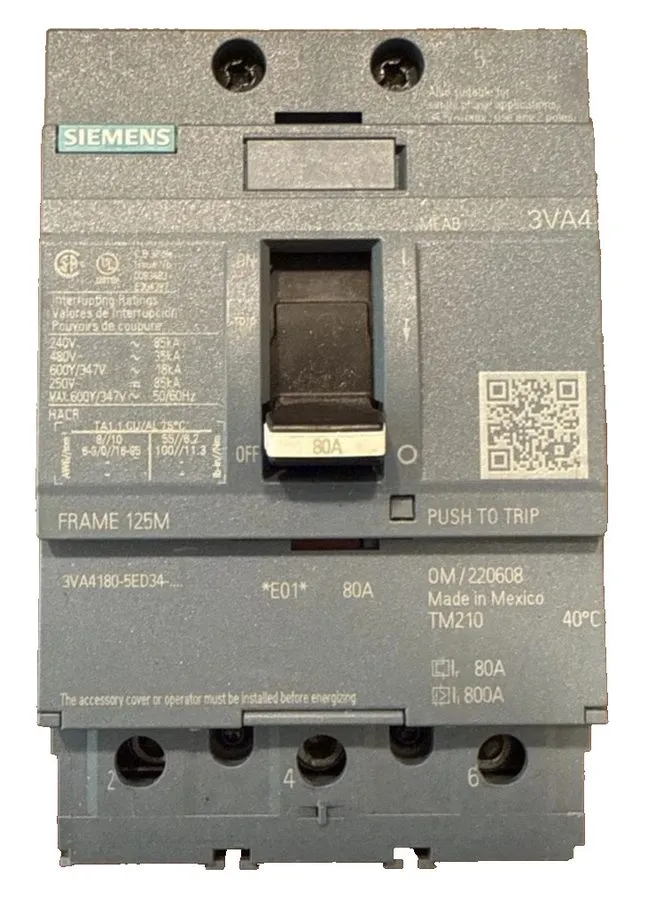 Автоматический выключатель 1 Siemens 3VA4130-5ED34-0AA0 480V 3-Pole Circuit Brea — фото лота 1