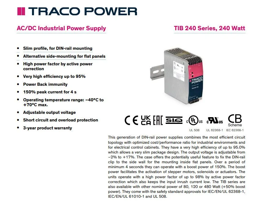 Блок питания Traco Power TSPC 240-148, DIN Rail Power Supply (ㅅ)