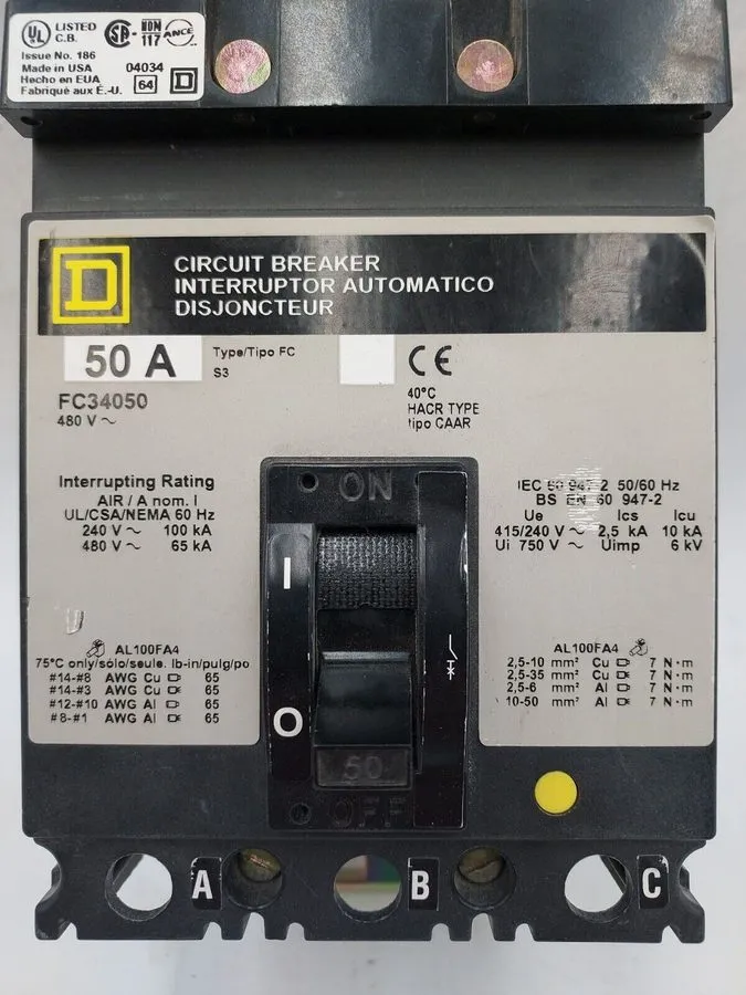 Автоматический выключатель Square D FC34050 50 Amp 3 Pole 480V I-Line Circuit Br
