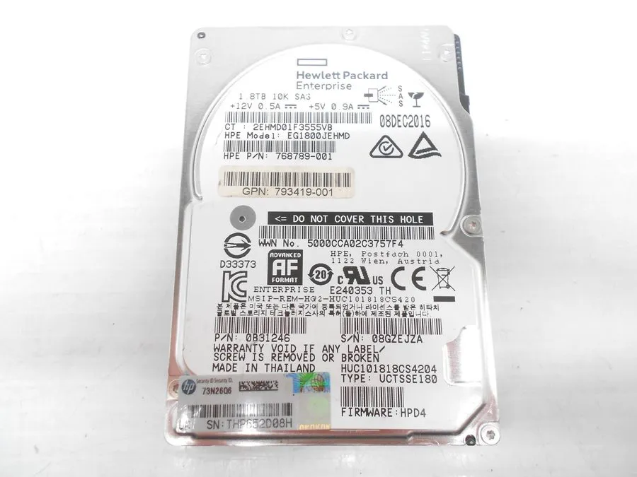 Жёсткий диск HPE EG1800JEHMD 1.8TB 12G 10K 2.5" SAS SC DS HARD DRIVE 768789-001 — фото лота 1