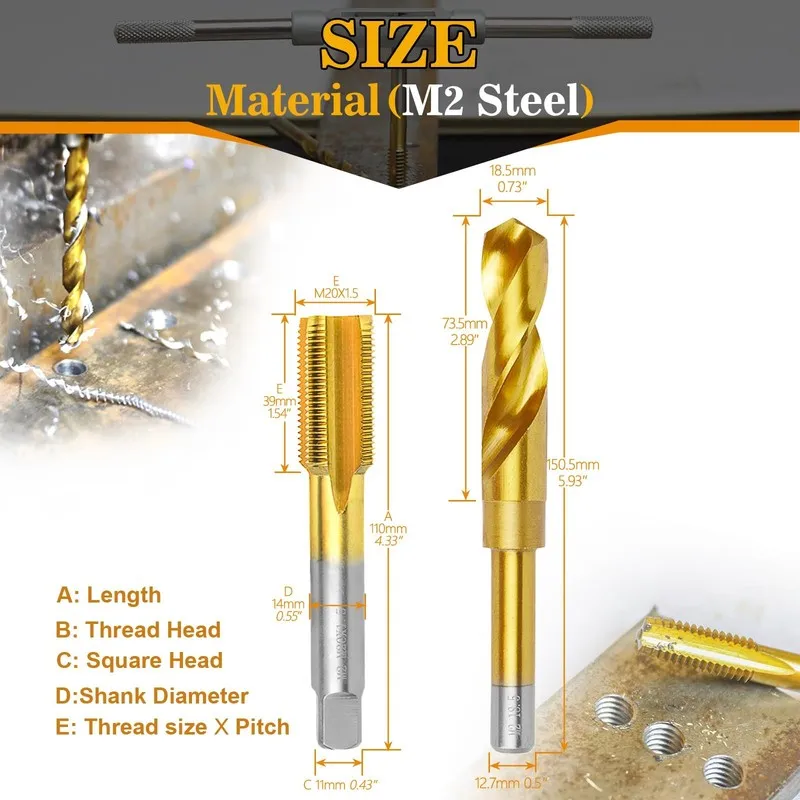 Трубопроводная арматура Metric Thread Tap And Drill Bit Kit M20x1.5 M2 HSS 18.5m