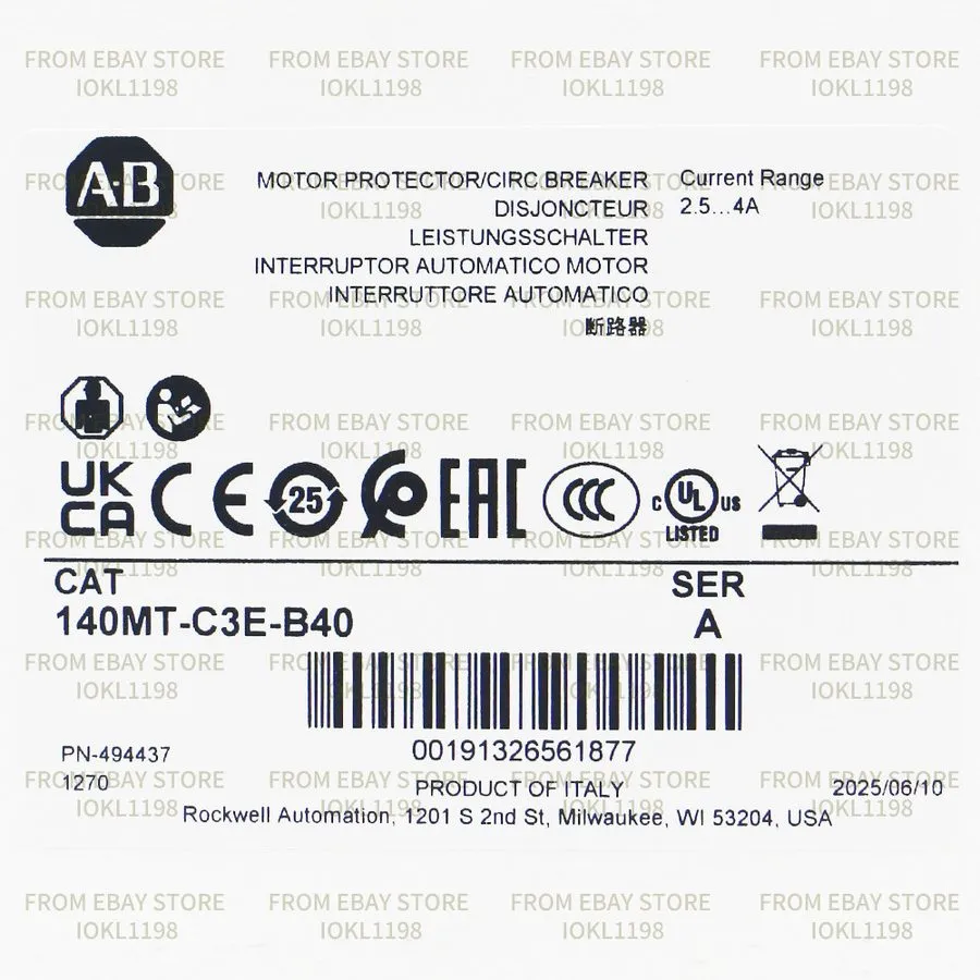 Автоматический выключатель 140MT-C3E-B40 AB MOTOR PROTECTION CIRCUIT BREAKER