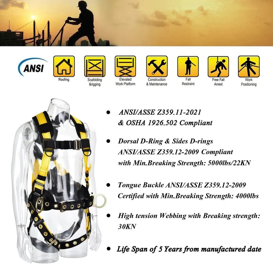 Жгут проводов 3D-Rings Industrial Fall Protection Safety Harness With Waist Toun — фото лота 1