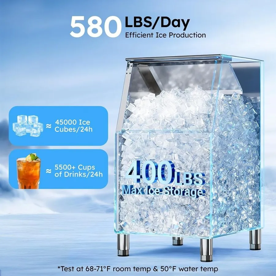 Льдогенератор Commercial Ice Machine 580Lbs/24H 400Lbs Storage Capacity
